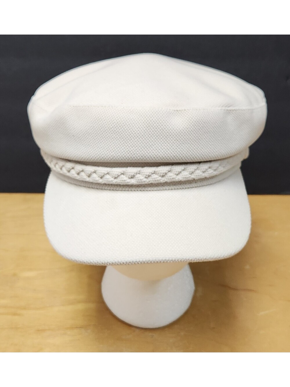 Cream Off White Fiddler Cap Greek Fisherman's Hat Braided Band Satin Lined